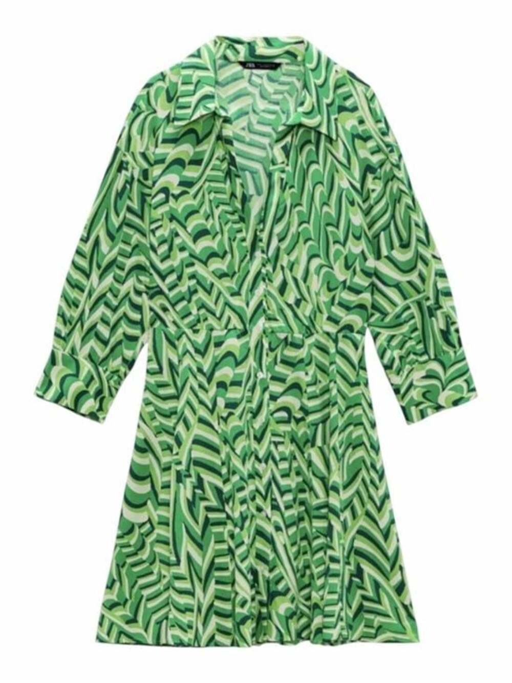 ZARA Printed Shirt Dress Green Mini Dress Size Large